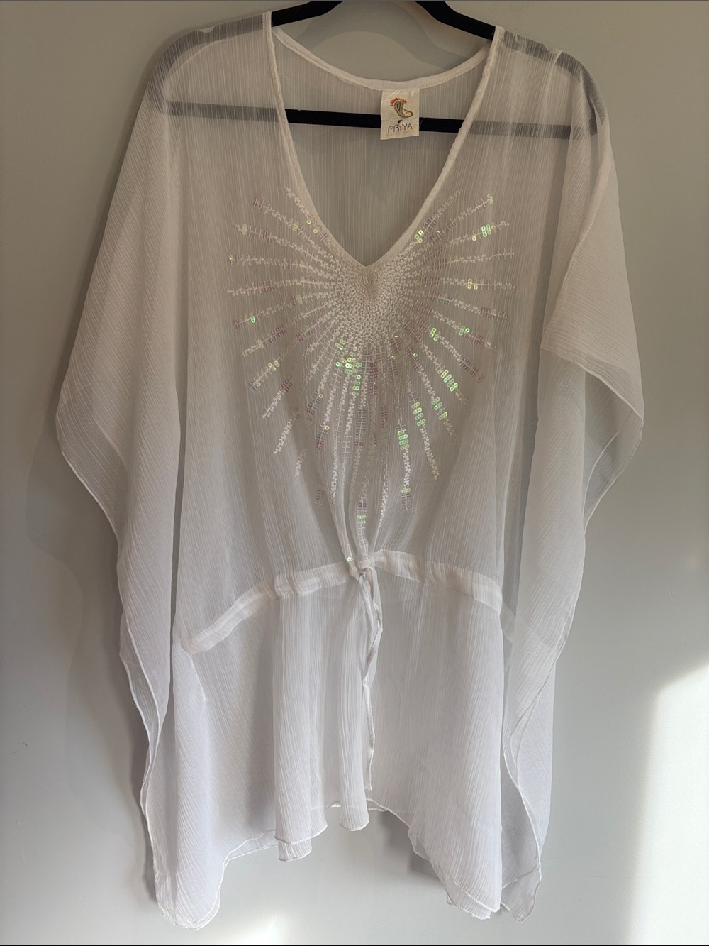 Priya White Sequin Embellished Kaftan Beach Cover-Up